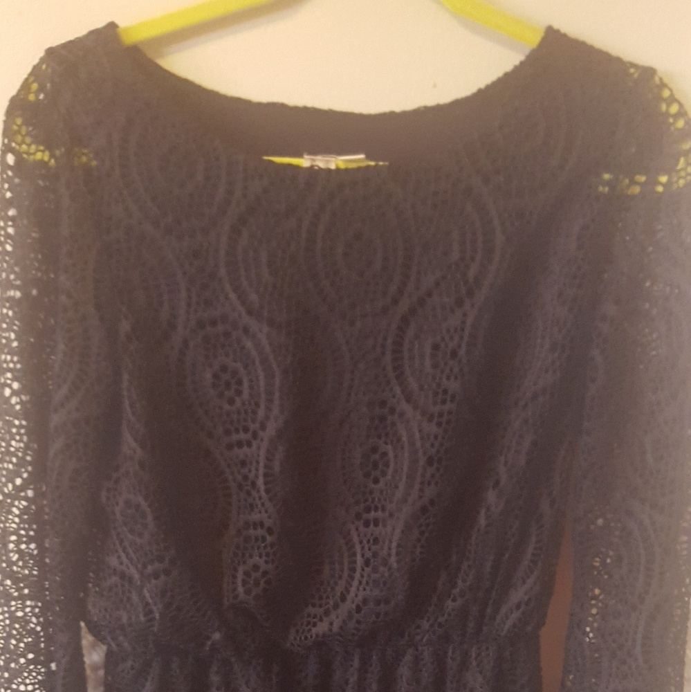Black designer mesh evening wear